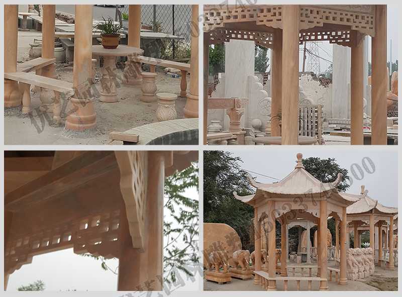 中式大理石涼亭，石雕六角亭子細(xì)節(jié)圖，定制中式景觀涼亭