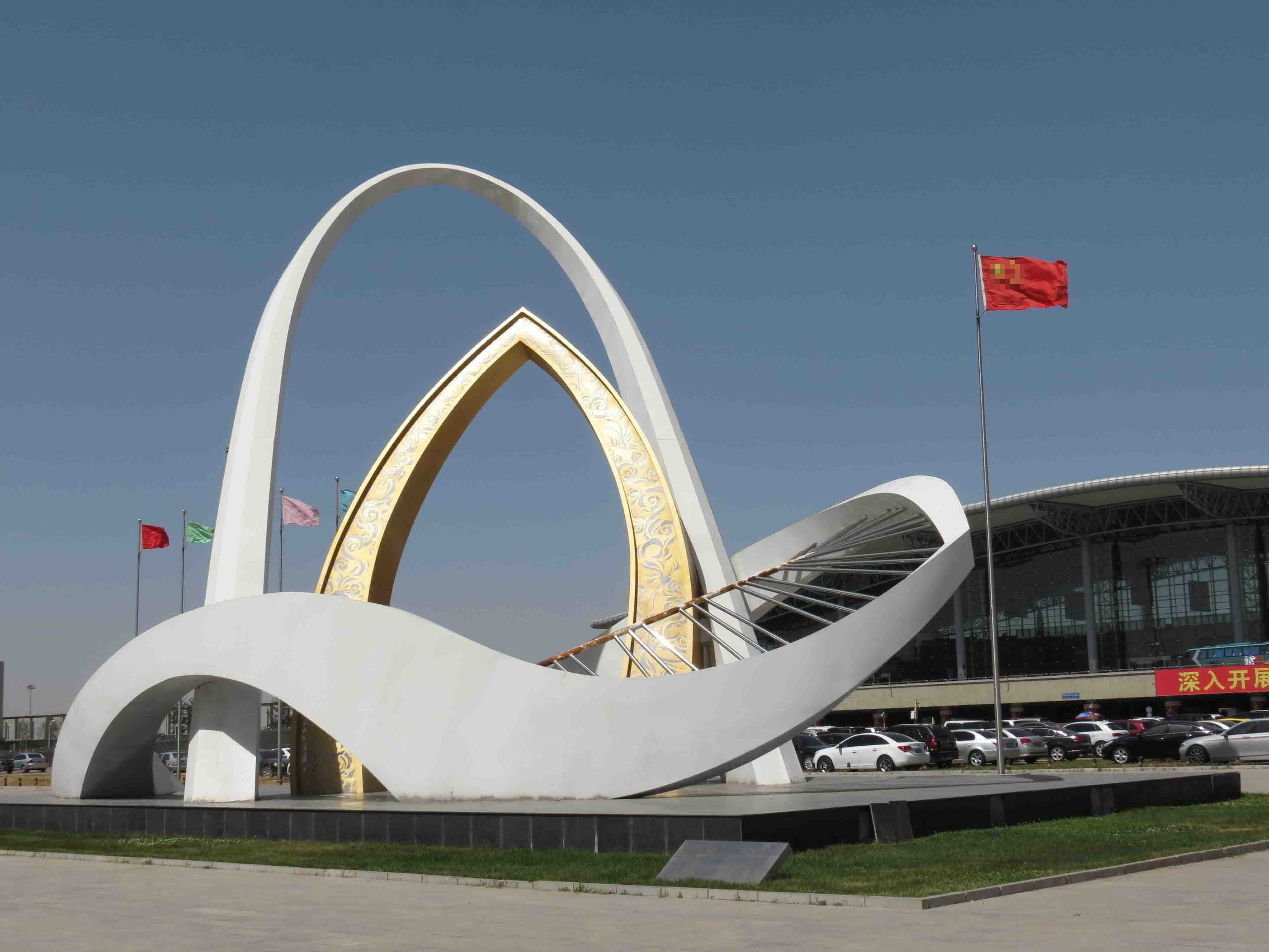 機場景觀雕塑，機場不銹鋼標志，廣場大型標志