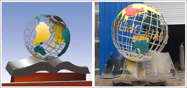 不銹鋼地球，景觀地球雕塑，學(xué)校地球儀擺件
