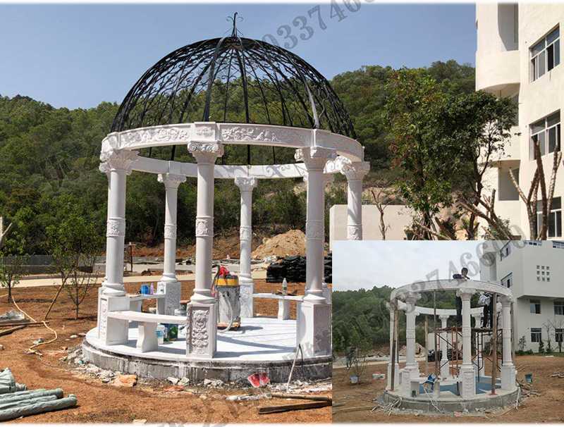 石雕涼亭案例，景觀涼亭怎樣安裝，石雕涼亭定制工廠