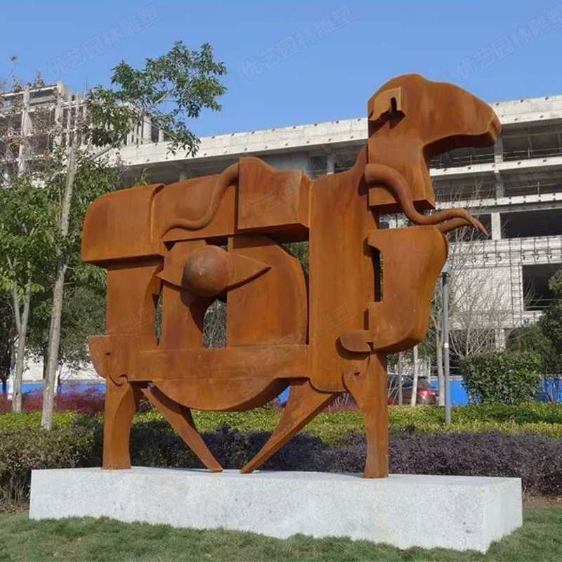 耐候鋼雕塑，抽象牛耐候鋼擺件